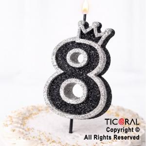 VELA NUMERO CORPOREO CON GIBRE PLATA N.8 x 1